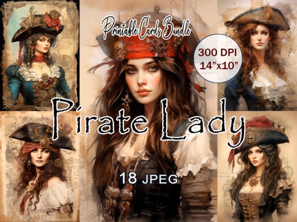 Download Pirate Lady Cards JPEG Bundle - Card Collection