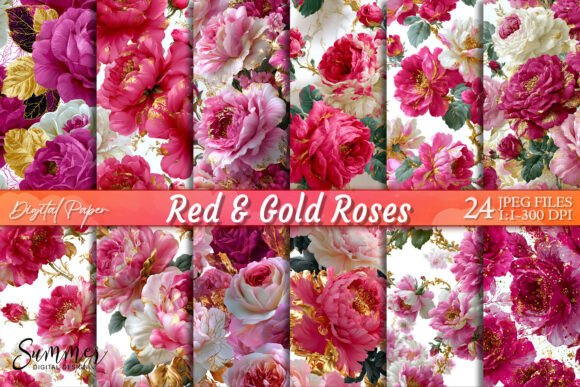 Download Red Gold Roses Luxury Floral Background - Floral background Collection