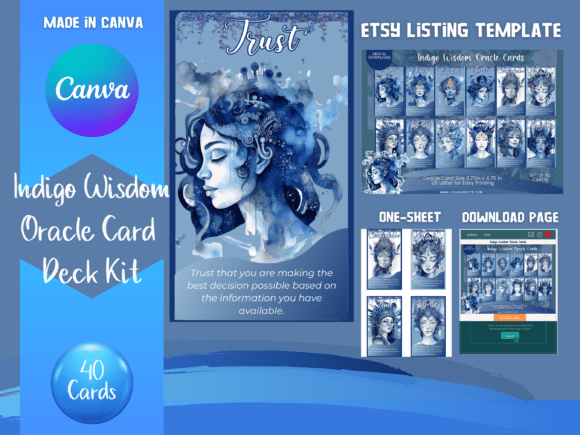 Download Indigo Wisdom Oracle Card Canva Template - Card Collection