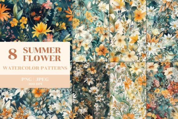 Download 8 Summer Flower Patterns Illustration - Illustration Collection