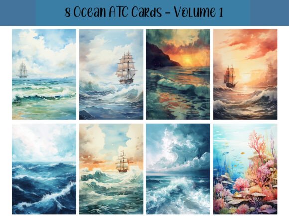 Download 8 Ocean ATC Cards for Scrapbooking - Card Collection